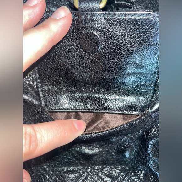 Antonio Melani Black Hobo Bag Glazed Quilted Leather Cargo Pockets Front U Bag - Picture 11 of 11